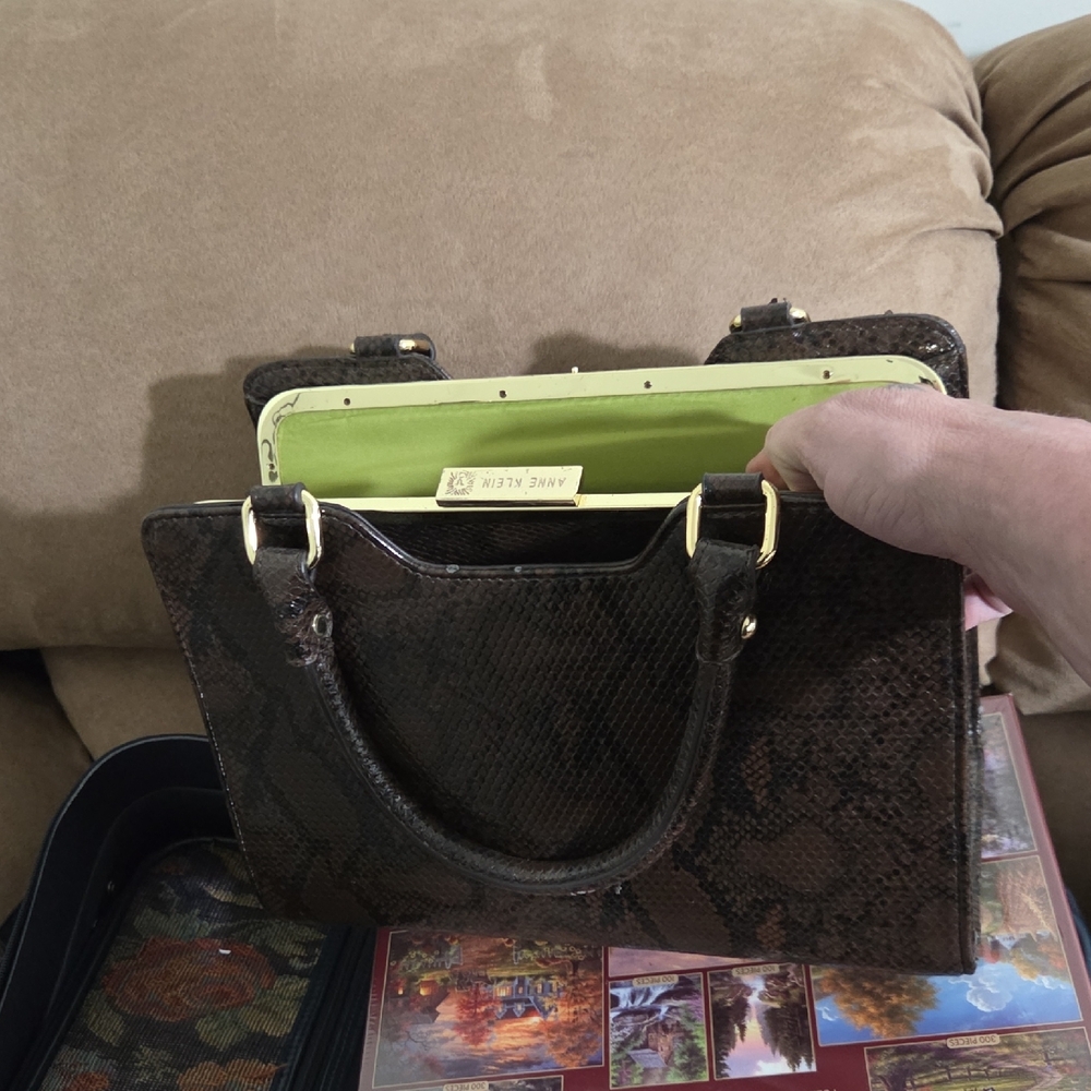 Anne Klein Brown and Gold Satchel with Structured Design